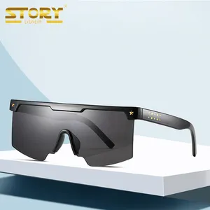 STORY STY2124M 플랫 탑 리벳 스타 셰이드 하프 프레임 선글라스 UV400 여성용 새로운 사각 원피스 선글라스