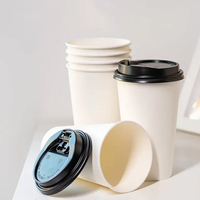 Tasses à paroi unique jetables biodégradables personnalisables pour le café, le thé et le lait Bol en papier épais à usage domestique Couvercles avec logo sur mesure