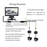 Caméra de recul de vision nocturne pour aviation, 4 broches, avec moniteur quadruple 7 pouces à écran partagé pour système de caméra de voiture et camion