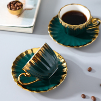 Ensemble de tasses à café en porcelaine avec logo personnalisé, bord doré, 80 ml, ensemble de tasses à cappuccino de luxe, électro-plaqué, céramique, avec boîte cadeau