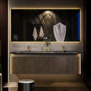 Meuble de salle de bain mural de luxe en marbre, avec double vasque en céramique Wind Rock Board, pour hôtel haut de gamme. - Product Image 2