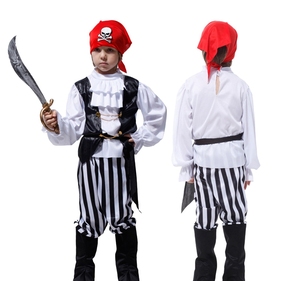 Costume de pirate <span class=keywords><strong>squelette</strong></span> classique de haute qualité en gros, costume de marin pour enfants, costume de fête d'Halloween, costume de cosplay pour garçons, polyester - Product Image 5