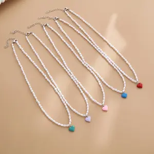 Hot Sale Millet Imitation Pearl Women's Necklace Choker With Colorful Love Pendant Summer Beach Wind Necklace