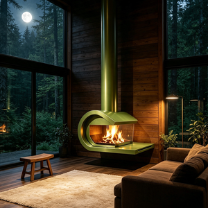 Cheminée suspendue au design exquis, cadre incurvé en C, foyer fermé à 3 côtés en verre, poêle à <span class=keywords><strong>bois</strong></span> sans fumée - Product Image 6
