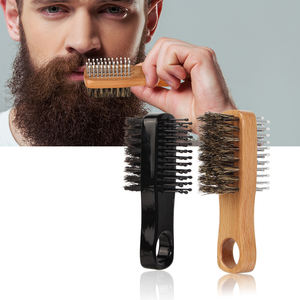 Mini peigne Double face brosses à poils de sanglier portables salon de coiffure <span class=keywords><strong>brosse</strong></span> à <span class=keywords><strong>barbe</strong></span> en bois naturel pour hommes - Product Image 1