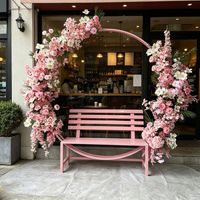 H881 Banc de parc en fer forgé rose, très populaire, avec dossier, pour décoration extérieure, mariage et centre commercial