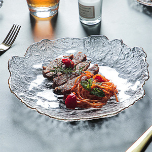 Ensemble de plateaux en verre cristal <span class=keywords><strong>soufflé</strong></span> à la main, texture texturée, avec bord doré, pour gâteaux, desserts et décoration intérieure de style japonais - Product Image 4