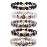 2025 hommes à la mode pierre volcanique perlée pour Bracelet Style classique or couronne charme pierre naturelle Jade bijoux pour l'Islam