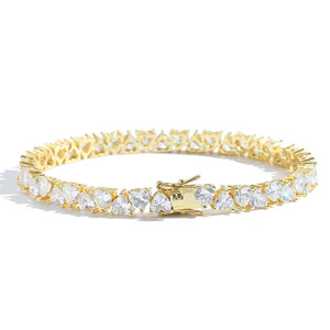 Positive and Negative Heart-shaped Women's Copper Inlaid Zircon <b>Bracelet</b>, Three-claw <b>Love</b> Zircon Tennis <b>Bracelet</b> for Women - Product Image 5