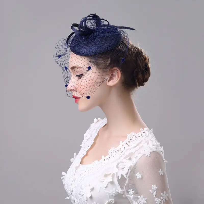 Bridal Wedding Party Fascinators Mesh Flower Feather Fascinators for Women Pillbox Hat