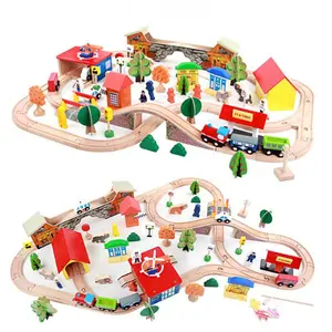 منتج جديد 89 قطعة لعب السكك الحديدية قطار خشبي مجموعة لعبة للأطفال AT11160