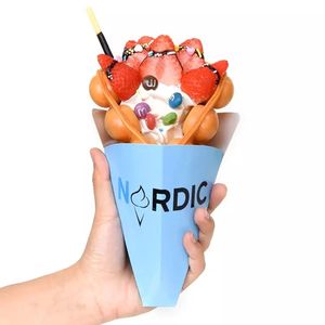 Cono de papel Kraft reciclado de grado alimenticio desechable en relieve personalizado para soporte de crepé de helado, embalaje para llevar gofres de burbujas de huevo - Product Image 4