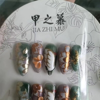Uñas Acrílicas JIAZHIMU de Cobertura Total, Diseño 3D Pintado a Mano en Blanco con Detalle Rojo de Estilo Rápido