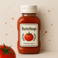 Bouteille vide de 300 ml en PET pour sauce ketchup ou salade, avec bouchon à clapet, forme personnalisée, impression sérigraphique, contenant souple en plastique