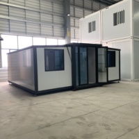 Maison préfabriquée modulaire extensible en conteneur, cabane portable avec murs en verre pour usage résidentiel, bureaux ou centres de villégiature