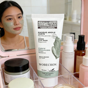 Masque en gel d'<span class=keywords><strong>argile</strong></span> <span class=keywords><strong>verte</strong></span> bio vegan à l'huile de menthe poivrée, contrôle du sébum, nettoyage en profondeur, minimisation des pores, hydratant pour peaux grasses sujettes à l'acné - Product Image 5