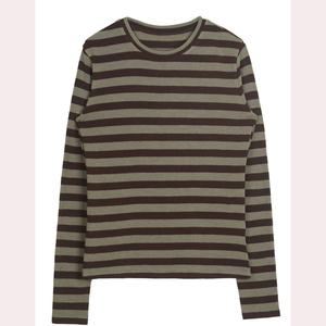 <span class=keywords><strong>Camiseta</strong></span> de <span class=keywords><strong>manga</strong></span> <span class=keywords><strong>larga</strong></span> con <span class=keywords><strong>cuello</strong></span> redondo para mujer de alta calidad diseño de <span class=keywords><strong>rayas</strong></span> personalizado al por mayor para la temporada de primavera impresión digital de punto - Product Image 3