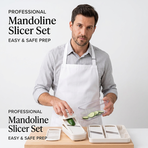 Ensemble de mandoline professionnelle 7 pièces avec récipient en plastique, outils manuels pour fruits et légumes, lames en acier inoxydable, nettoyage facile, intelligent - Product Image 1