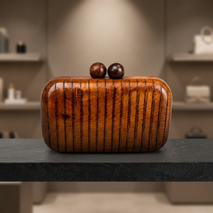 Bolso de Mano de Madera Pulida Hecho a Mano, Forma Rectangular, Asa de Nudillo, Diseño Sólido, Moderno y Minimalista, para Fiesta - Product Image 1
