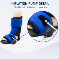 Attelle pneumatique pour pied à 90 degrés avec sangle latérale réglable et pompe de gonflage pour le positionnement nocturne de la cheville et du pied