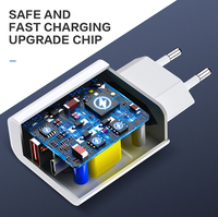 Cargador de Pared GAN de 20W PD USB-C Tipo A+C con Enchufe Europeo, Adaptador con Carga Rápida QC 3.0 y Luz LED para Teléfono y Tableta