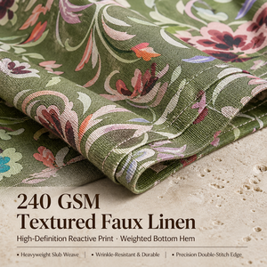 Rideau floral en lin mélangé Olive 190 GSM, sur mesure, style Château Français, pour décoration de salon - Product Image 4