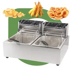 Industry Stainless Commercial Electric Portable Countertop Chip French Fry Deep Fryer Machine with 2 Tank