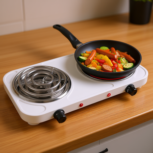 Plaque chauffante électrique portable à double brûleur 2000W, en acier inoxydable, avec élément chauffant en spirale et commande par bouton - Product Image 2