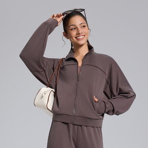 Jaqueta de Fleece Feminina para Esportes ao Ar Livre Outono Inverno Modal Acolchoada Quente <span class=keywords><strong>Cardigan</strong></span> com Gola Alta Casual com Zíper - Product Image 1