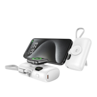 Batterie externe mini capsule pliable avec câble intégré 10000mAh, chargeur portable magnétique pour montre avec affichage numérique et charge sans fil
