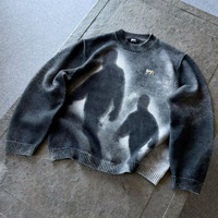 Pull en Maille Personnalisé avec Logo OEM, Conception à Couleurs Vaporisées, Pulls Teints en Fil Espace, Sweatshirt en Maille Délavé à l'Acide