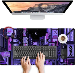 90*40cm Tokyo Street Purple Cute Retro XXL Large Gaming Mouse Pad Japanese Anime Laptop Keyboard Desk Mat Mousepad Decor Pad