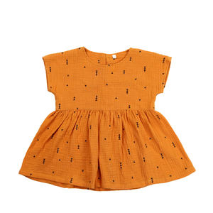 ชุดเดรสผ้ามัสลินผ้ากอซแขนสั้นสำหรับเด็กทารกชุดเดรสผ้าฝ้ายทรงเรขาคณิตมีกระดุม<span class=keywords><strong>เต็ม</strong></span>รูปแบบดีไซน์ปิดด้านหลัง - Product Image 1