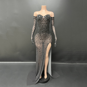 Novance Y4882-G <span class=keywords><strong>Abito</strong></span> da Sera <span class=keywords><strong>Elegante</strong></span> da Donna in Rete Trasparente Aderente con Strass Rosso e Guanti - Product Image 3