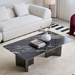 <span class=keywords><strong>Table</strong></span> <span class=keywords><strong>basse</strong></span> rectangulaire de style moderne du milieu du siècle, luxe classique, imitation marbre, cadre en acier inoxydable - Product Image 3