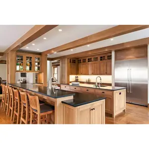 Country Style Long Island Fast Reply Custom Natural Color Solid Wood Kitchen Cabinet