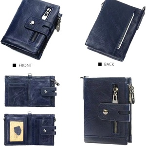 Men's Luxury Anti-Theft <b>RFID</b> <b>Blocking</b> Bifold Chain <b>Wallet</b> Vintage Slim Open Double Zipper Coin Pocket Purse - Product Image 1