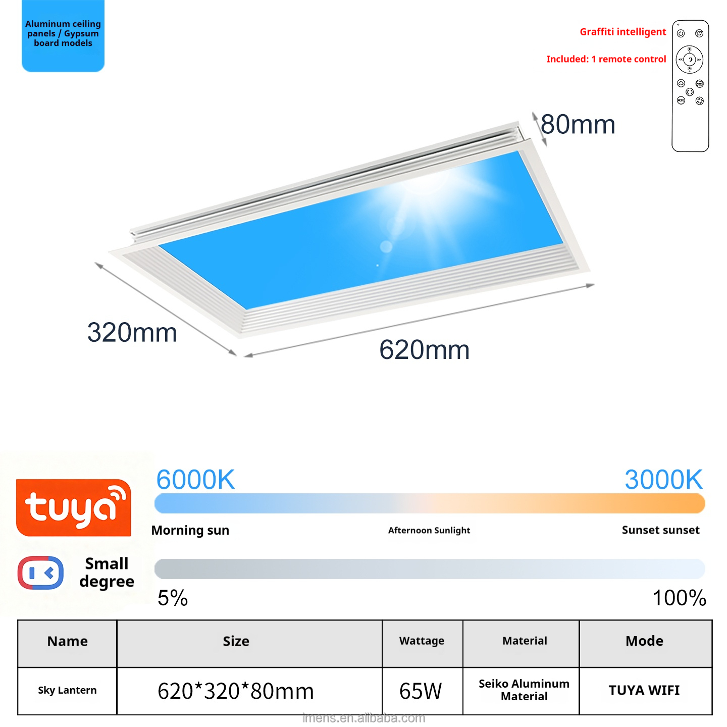 Panneau lumineux encastré Sunny 300x600-Tuya Smart