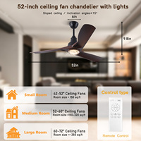 Ventilateur de plafond LED moderne de 52 pouces avec lumière, 3 pales, moteur DC, télécommande, 6 vitesses, pour salon
