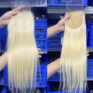 ขายส่งเวียดนาม # ผมแท้ 100% สีบลอนด์แพลตตินั่ม 613 แบบ HD ตรง  พร้อมเชือกผูกผมด้านหน้าแบบ 4x4  ถักด้วยมือ - Product Image 2