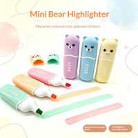 Mini stylos surligneurs en plastique en forme d'ours - 6 couleurs fluorescentes multicolores, stylos gel non effaçables, fournitures scolaires pour la marquage couleur