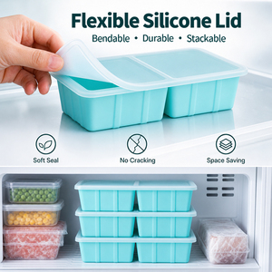 Food Grade Silicone Portion Tray <b>with</b> <b>Lid</b> Rectangular <b>Freezer</b> <b>Container</b> for Soup Meat Storage Dishwasher Safe - Product Image 4