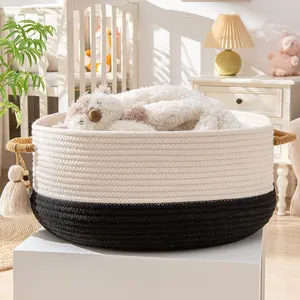 Wholesale Woven Baskets For Organizing Living Room Baby Laundry Hamper Collapsible Organize Cloth Toy Chest Cotton Rope Basket