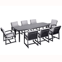 AJUNION Mobilier d'extérieur de luxe en aluminium pour salle à manger Ensemble table et chaises 8 places en céramique et verre