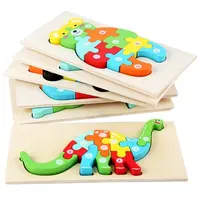 Quebra-cabeça colorido de madeira, quebra-cabeça 3d de madeira com desenho de animais montessori, brinquedo educacional