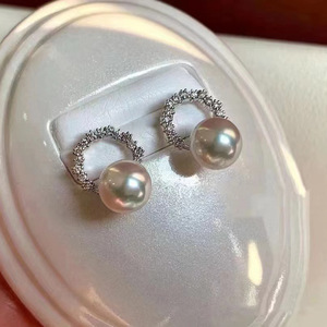 Boucles d'oreilles à clous tendance et élégantes en argent S925 avec perle ronde de 8-9 mm et support à ongles vide 21582 - Product Image 4