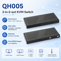 Conmutador KVM 2 entradas/2 salidas, HDMI dual 4K*60Hz, USB 2.0, control remoto, modo de pantalla única/doble, caja de aluminio para 2 PC y 4 monitores