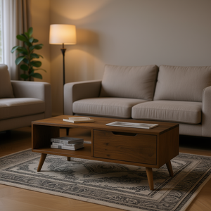 Mesa de Centro de Madera Sintética de Roble Ahumado, 39.4x19.5x16.9 Pulgadas, Estilo Moderno de Mediados de Siglo, Mueble de Sala de Estar con Almacenamiento - Product Image 2