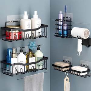 China Black Kitchen and Bathroom Hardware Accessories Set Organizer Wall Mount 2024 Bathroom Shelf <b>Shower</b> Caddy Corner <b>Storage</b> - Product Image 6