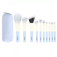 Kit de pinceaux de maquillage végétaliens professionnels ensemble de voyage de fond de teint de luxe avec sac bleu de marque privée pour le visage